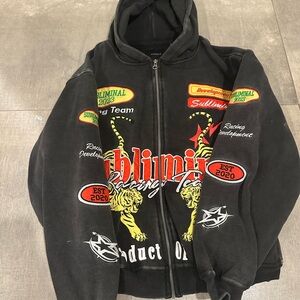 PacSun Black Zip Up Sweater with Graphic Design